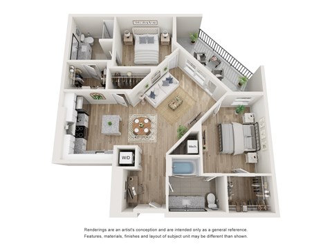 Floor plan for 2 beds, 2 baths, 1133 sqft